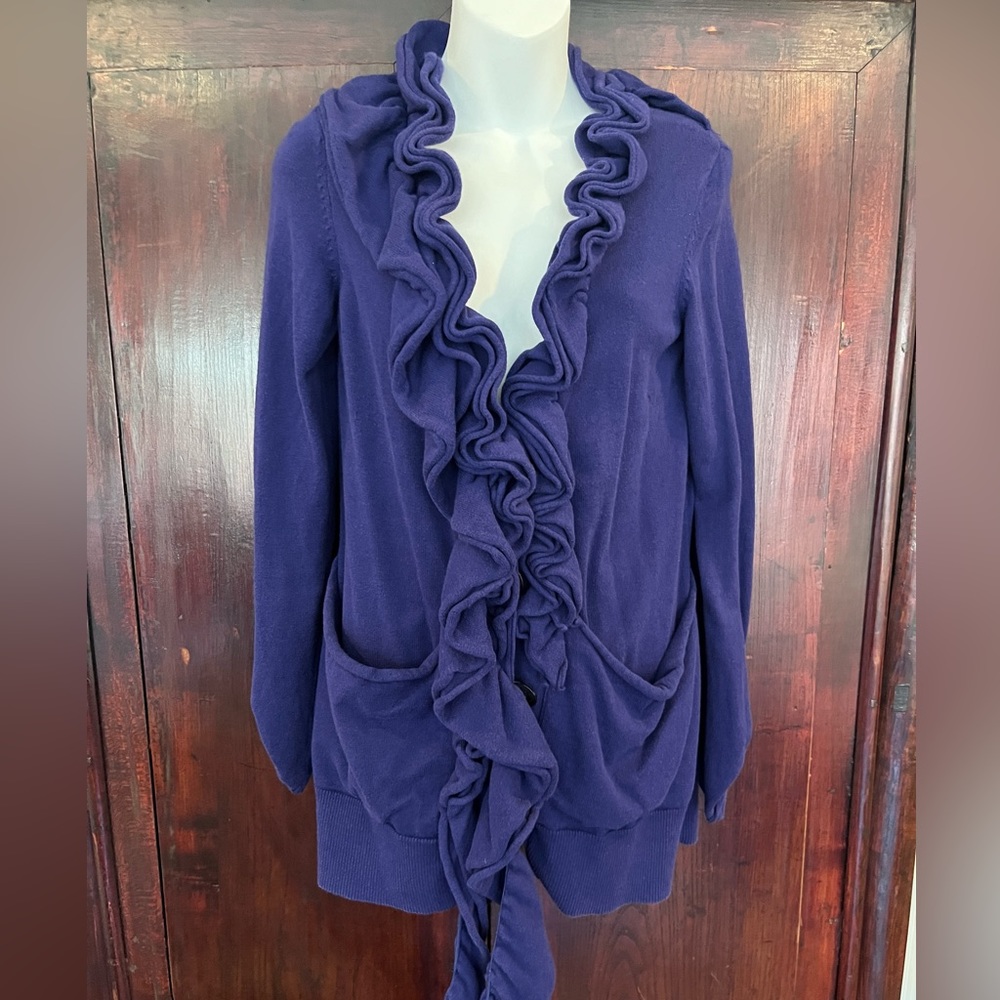 ECCOCI Cardigan Sweater with Layers of Ruffles/Trim-Size M